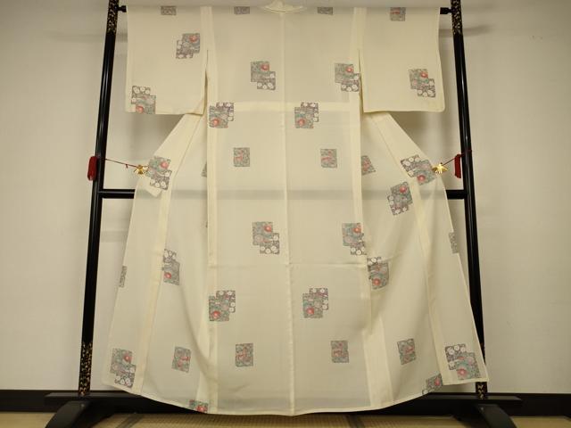 平和屋着物＊夏物 小紋 絽 色紙花文 正絹 逸品 AABA6532jd