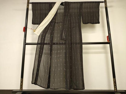 平和屋着物＊夏物　小紋　紗　縞　正絹　逸品　AABA6539jd