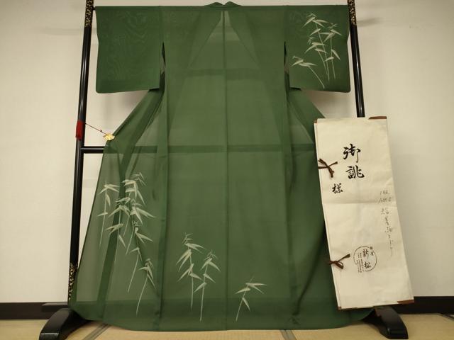 平和屋着物＊夏物 訪問着 絽 笹竹文 銀座新松扱い たとう紙付き 正絹 逸品 AABA6541jd