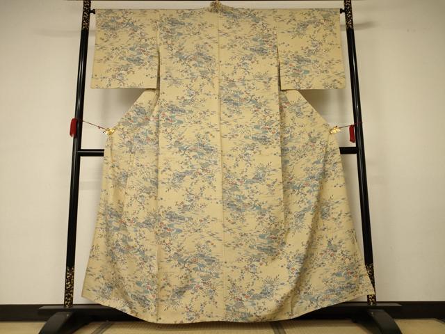 平和屋着物＊夏物 小紋 絽 風景草花文 正絹 逸品 AABA6543jd