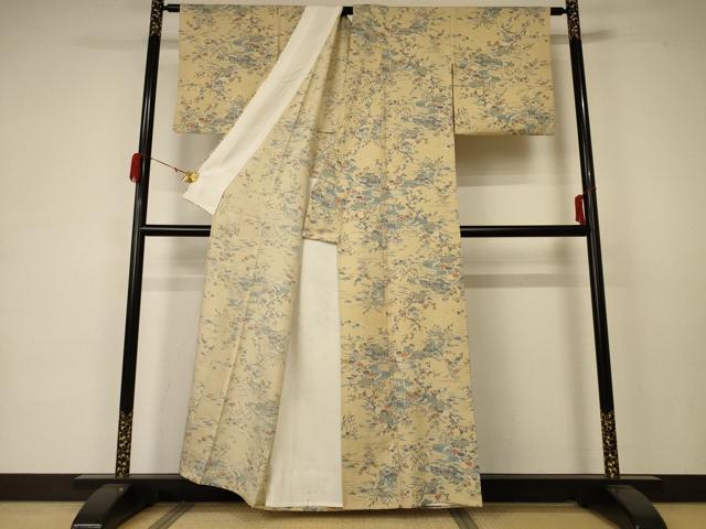 平和屋着物＊夏物 小紋 絽 風景草花文 正絹 逸品 AABA6543jd