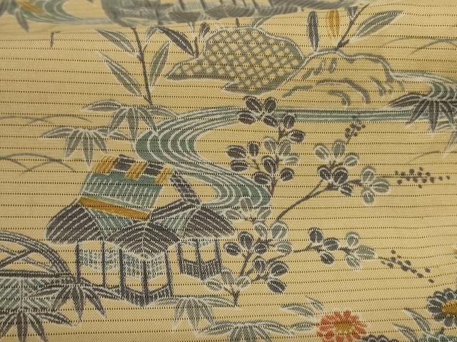 平和屋着物＊夏物 小紋 絽 風景草花文 正絹 逸品 AABA6543jd