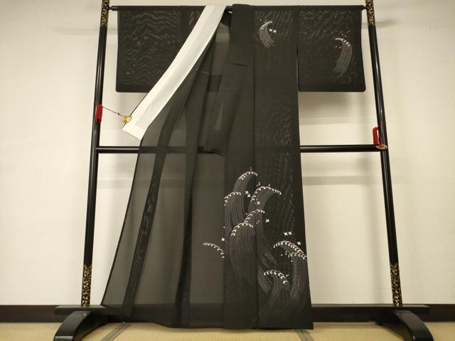 平和屋着物＊夏物 訪問着 絽 立波文 銀彩 正絹 逸品 AABA6550jd