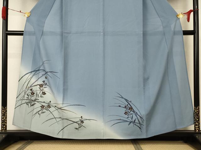 平和屋着物＊夏物 訪問着 絽 草花文 蛍 暈し染め 金彩 正絹 逸品 AABA6563jd