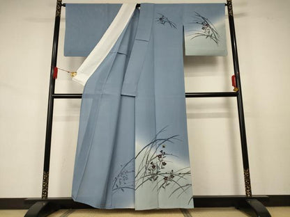 平和屋着物＊夏物 訪問着 絽 草花文 蛍 暈し染め 金彩 正絹 逸品 AABA6563jd