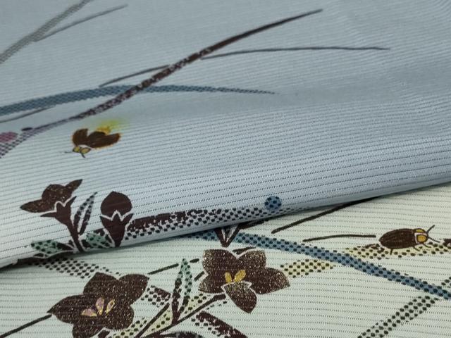平和屋着物＊夏物 訪問着 絽 草花文 蛍 暈し染め 金彩 正絹 逸品 AABA6563jd