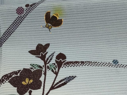 平和屋着物＊夏物 訪問着 絽 草花文 蛍 暈し染め 金彩 正絹 逸品 AABA6563jd