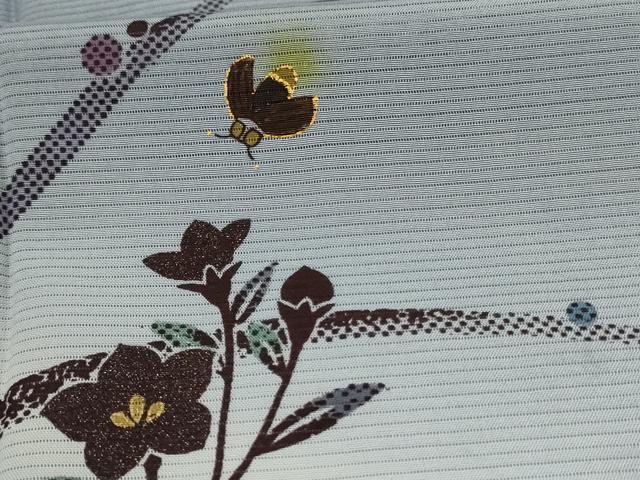 平和屋着物＊夏物 訪問着 絽 草花文 蛍 暈し染め 金彩 正絹 逸品 AABA6563jd