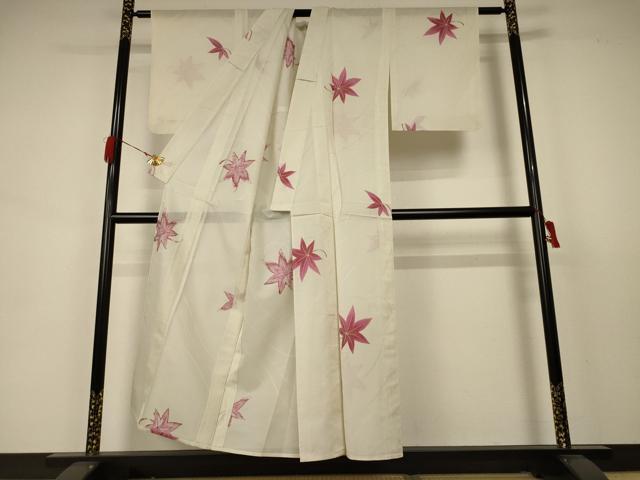 平和屋着物＊夏物 小紋 絽 刺繍 楓文 正絹 逸品 未使用 AABA6570jd