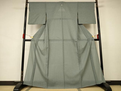 平和屋着物＊夏物 色無地 芝紋紗 青白橡色 正絹 逸品 AABA6572jd