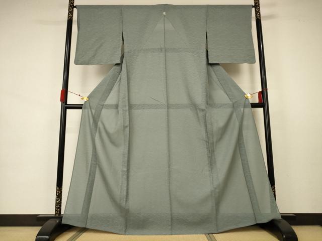 平和屋着物＊夏物 色無地 芝紋紗 青白橡色 正絹 逸品 AABA6572jd