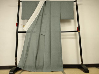 平和屋着物＊夏物 色無地 芝紋紗 青白橡色 正絹 逸品 AABA6572jd