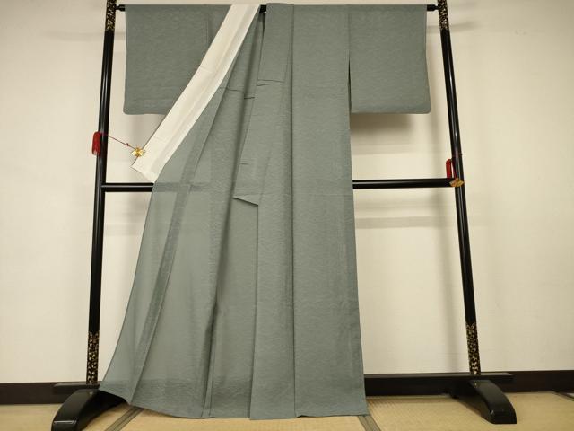 平和屋着物＊夏物 色無地 芝紋紗 青白橡色 正絹 逸品 AABA6572jd