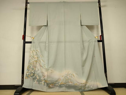 平和屋着物＊夏物 色留袖 絽 作家物 流水花鳥文 暈し染め 金銀彩 正絹 逸品 AABA6573jd