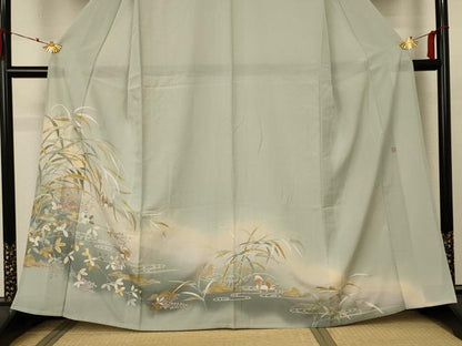 平和屋着物＊夏物 色留袖 絽 作家物 流水花鳥文 暈し染め 金銀彩 正絹 逸品 AABA6573jd