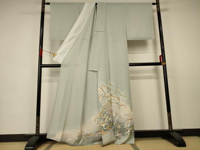 平和屋着物＊夏物 色留袖 絽 作家物 流水花鳥文 暈し染め 金銀彩 正絹 逸品 AABA6573jd