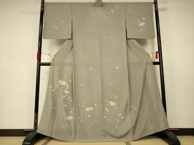 平和屋着物＊夏物 訪問着 絽 草花文 金彩 正絹 逸品 AABA6576jd