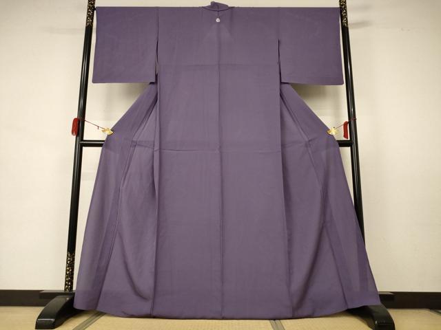 平和屋着物＊夏物　色無地　縦絽　鳩羽色　正絹　逸品　AABA6584jd