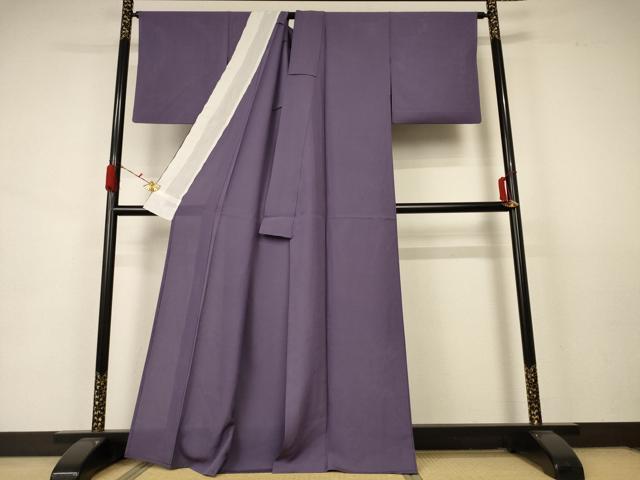 平和屋着物＊夏物　色無地　縦絽　鳩羽色　正絹　逸品　AABA6584jd