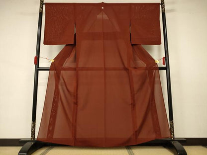 平和屋着物＊夏物 色無地 絽 錆色 正絹 逸品 AABA6586jd