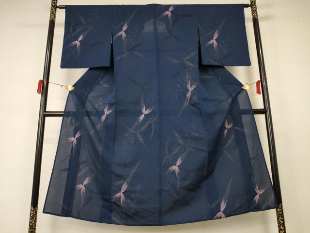 平和屋着物＊夏物 小紋 紗 草花文 銀糸 正絹 逸品 AABA6587jd