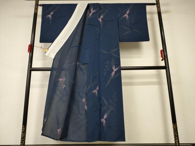 平和屋着物＊夏物 小紋 紗 草花文 銀糸 正絹 逸品 AABA6587jd