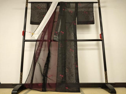 平和屋着物＊夏物 小紋 紗 草花文 正絹 逸品 未使用 AABA6590jd