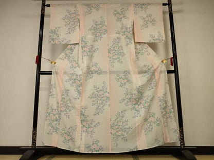 平和屋着物＊夏物 小紋 絽 草花文 正絹 逸品 AABA6592jd