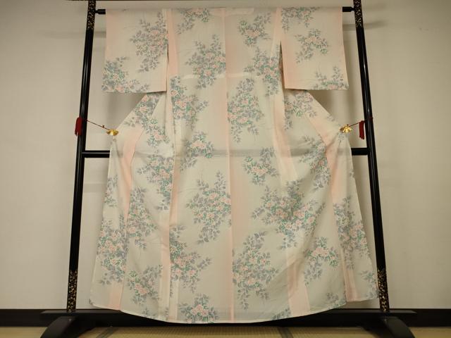 平和屋着物＊夏物 小紋 絽 草花文 正絹 逸品 AABA6592jd