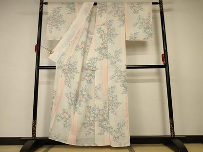 平和屋着物＊夏物 小紋 絽 草花文 正絹 逸品 AABA6592jd
