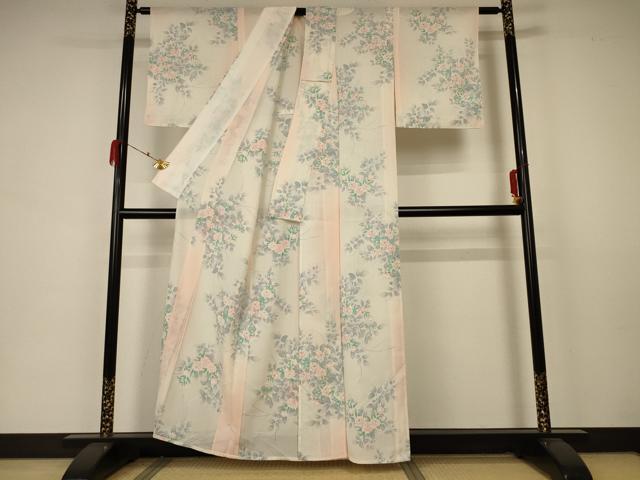 平和屋着物＊夏物 小紋 絽 草花文 正絹 逸品 AABA6592jd