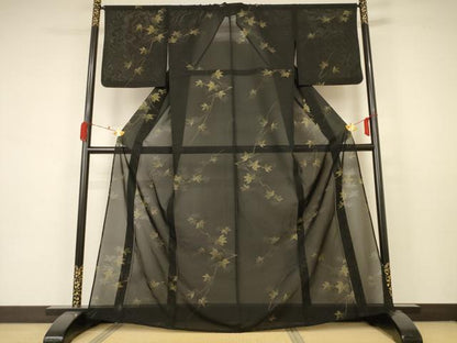 平和屋着物＊夏物 小紋 紗 楓文 正絹 逸品 AABA6593jd