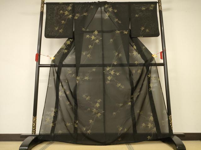 平和屋着物＊夏物 小紋 紗 楓文 正絹 逸品 AABA6593jd