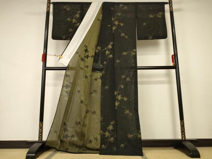 平和屋着物＊夏物 小紋 紗 楓文 正絹 逸品 AABA6593jd