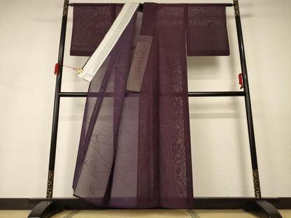 平和屋着物＊夏物 色無地 流水紋紗 黒鳶色 正絹 逸品 AABA6595jd