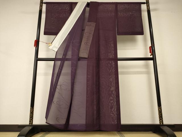 平和屋着物＊夏物 色無地 流水紋紗 黒鳶色 正絹 逸品 AABA6595jd