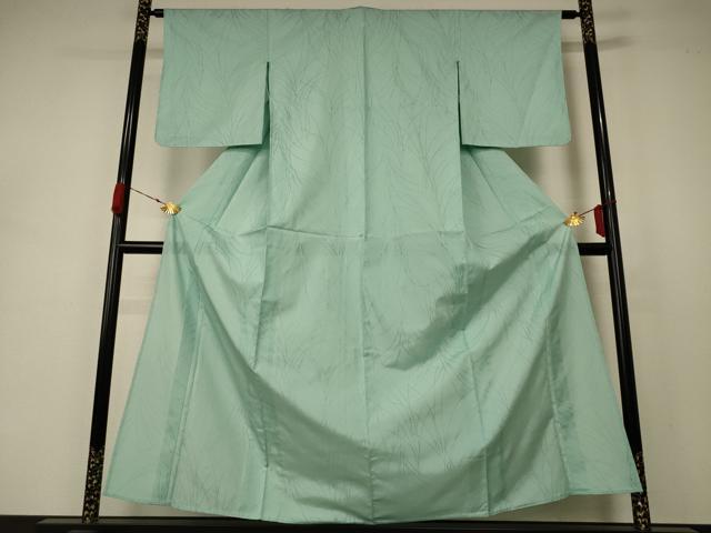 平和屋着物＊夏物 色無地 芝紋紗 薄萌葱色 正絹 逸品 AABA6599jd