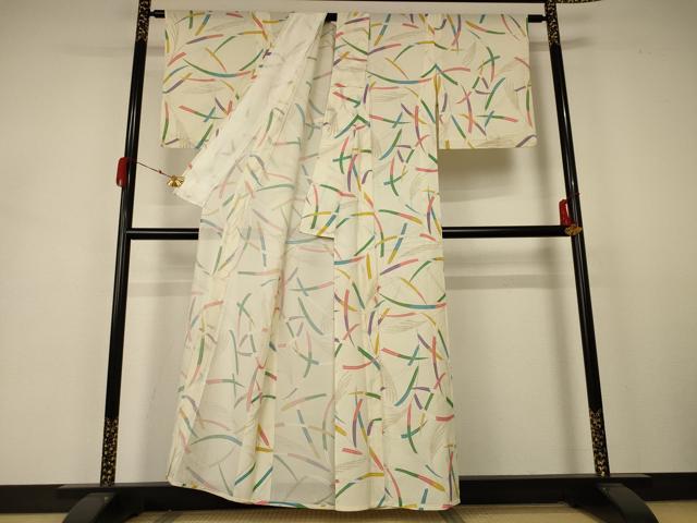 平和屋着物＊夏物 小紋 絽 枝葉文 正絹 逸品 AABA6601jd