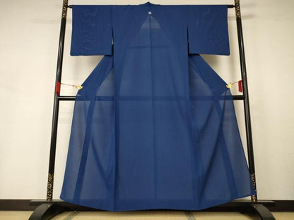 平和屋着物＊夏物 色無地 絽 青藍色 正絹 逸品 AABA6603jd