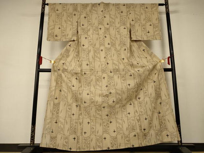 平和屋着物＊夏物 紗紬 短冊花文 正絹 逸品 AABA6607jd