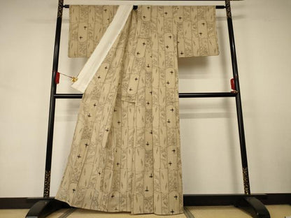 平和屋着物＊夏物 紗紬 短冊花文 正絹 逸品 AABA6607jd