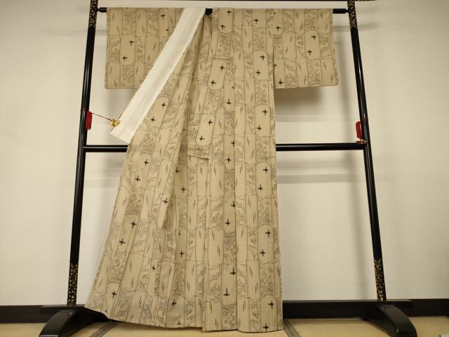 平和屋着物＊夏物 紗紬 短冊花文 正絹 逸品 AABA6607jd