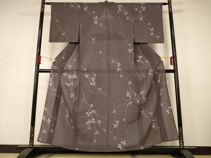 平和屋着物＊夏物 小紋 絽 枝葉文 正絹 逸品 AABA6610jd