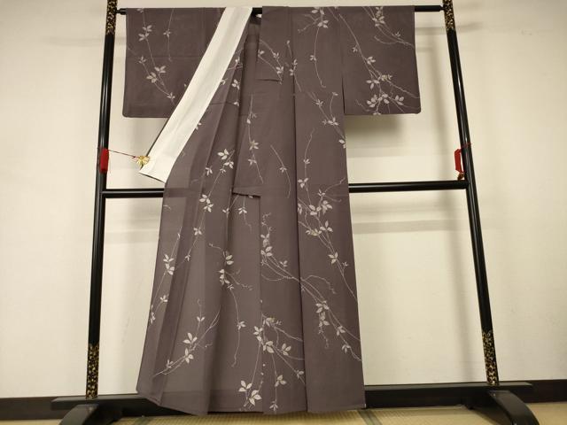 平和屋着物＊夏物 小紋 絽 枝葉文 正絹 逸品 AABA6610jd