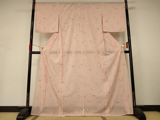 平和屋着物＊夏物 小紋 絽 草花文 洗える着物 AABA6622jd
