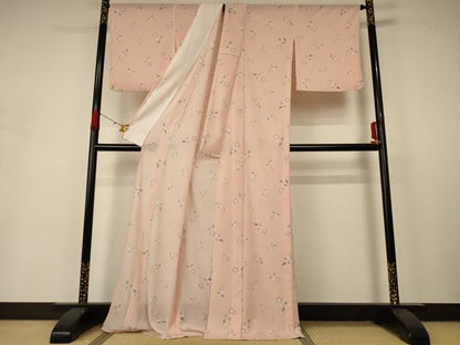 平和屋着物＊夏物 小紋 絽 草花文 洗える着物 AABA6622jd