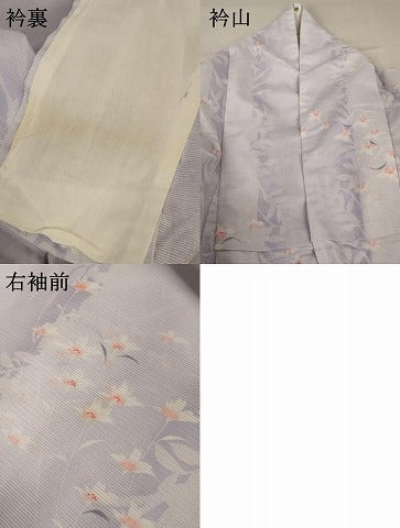 平和屋着物＊夏物 小紋 絽 草花文 洗える着物 AABA6623jd