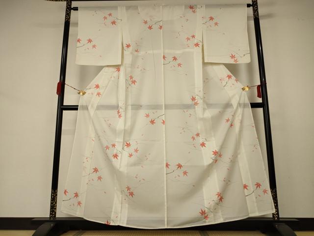 平和屋着物＊夏物 小紋 絽 楓文 洗える着物 AABA6625jd