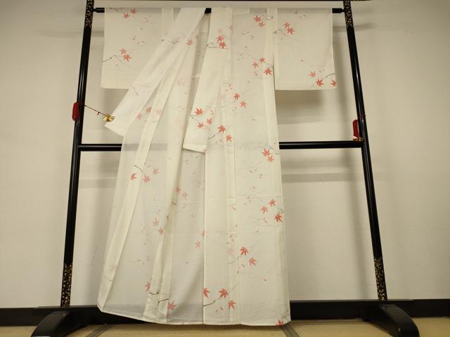 平和屋着物＊夏物 小紋 絽 楓文 洗える着物 AABA6625jd