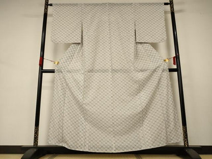 平和屋着物＊夏物 小紋 絽 麻の葉文様 洗える着物 AABA6628jd